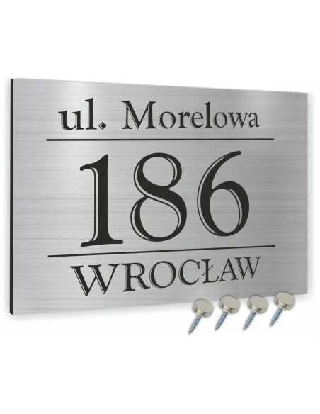NUMER NA BUDYNEK dom Tabliczka INOX ALUMINIUM 3D 20x15 cm dibond