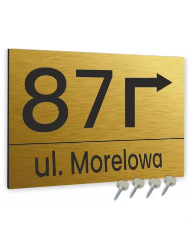 TABLICZKA ADRESOWA ALUMINIOWA ZE STRZAŁKĄ złota dibond 20x15 cm