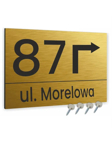 TABLICZKA ADRESOWA ALUMINIOWA ZE STRZAŁKĄ złota dibond 20x15 cm