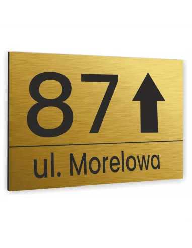 Tabliczka ADRESOWA Z TWOIM ADRESEM STRZAŁKA NUMER dibond złota 20x15 cm