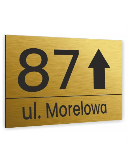 Tabliczka ADRESOWA Z TWOIM ADRESEM STRZAŁKA NUMER dibond złota 20x15 cm
