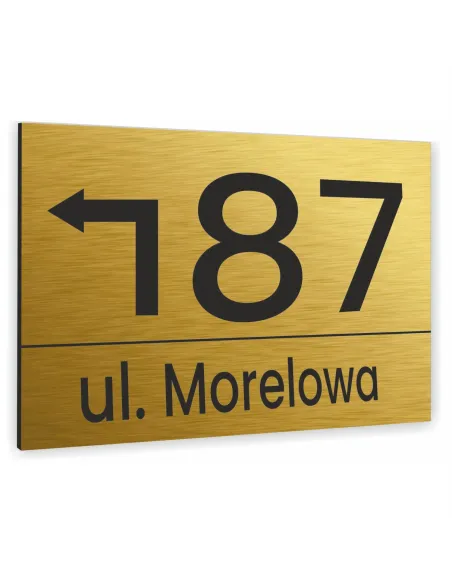 TABLICZKA tablica adresowa NUMER DOMU strzałka złota 20x15 cm dibond