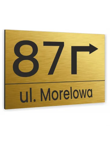 TABLICZKA ADRESOWA ALUMINIOWA ZE STRZAŁKĄ złota dibond 20x15 cm