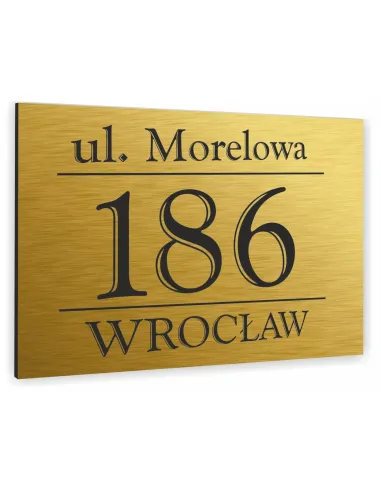 TABLICZKA ADRESOWA NUMER DOMU SZYLD - ALUMINIUM złota 20x15 cm dibond