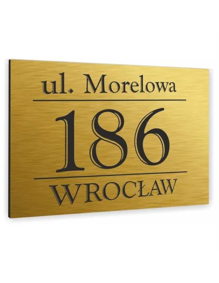 TABLICZKA ADRESOWA NUMER DOMU SZYLD - ALUMINIUM złota 20x15 cm dibond