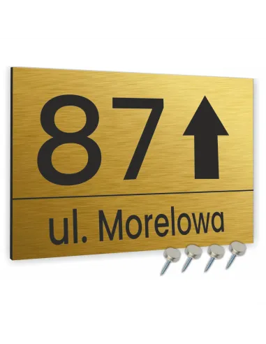 Tabliczka ADRESOWA Z TWOIM ADRESEM STRZAŁKA NUMER dibond złota 20x30 cm