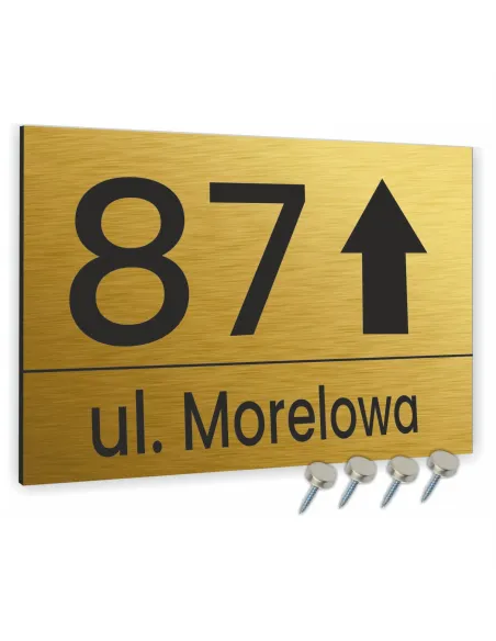 Tabliczka ADRESOWA Z TWOIM ADRESEM STRZAŁKA NUMER dibond złota 20x30 cm