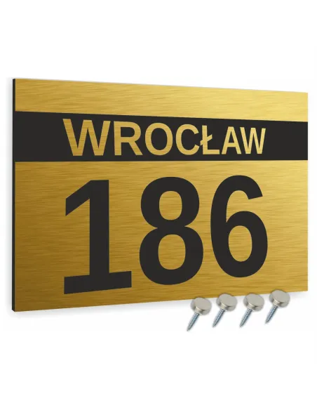 Tabliczka ADRESOWA Aluminiowa złota Numer domu dibond 20x30cm