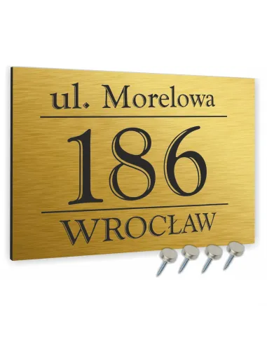 TABLICZKA ADRESOWA NUMER DOMU SZYLD - ALUMINIUM złota 20x30 cm dibond