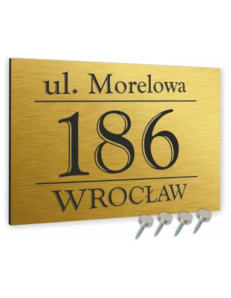 TABLICZKA ADRESOWA NUMER DOMU SZYLD - ALUMINIUM złota 20x30 cm dibond