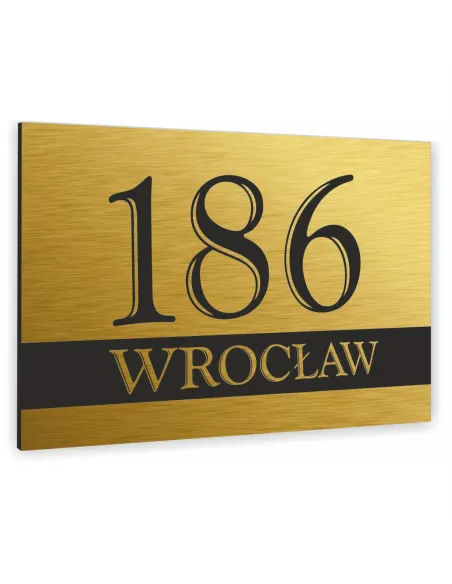 Tabliczka adresowa złota z numer domu NAZWA ULICY 30x20 dibond