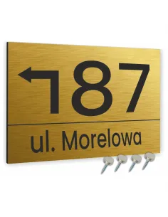 TABLICZKA tablica adresowa NUMER DOMU strzałka złota 40x30 cm dibond