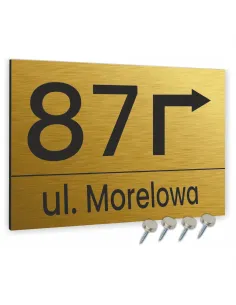TABLICZKA ADRESOWA ALUMINIOWA ZE STRZAŁKĄ złota dibond 40x30 cm