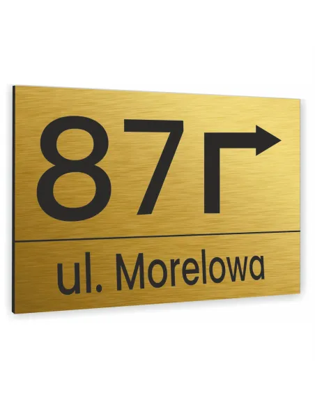 TABLICZKA ADRESOWA ALUMINIOWA ZE STRZAŁKĄ złota dibond 40x30 cm