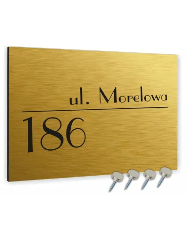 TABLICA tabliczka ADRESOWA Z NUMEREM DOMU 40x30 cm złota dibond