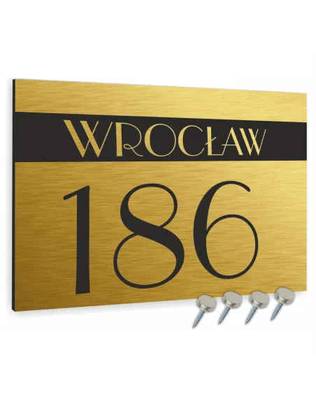 TABLICA ADRESOWA METAL NUMER DOMU POSESJI dibond złota 40x30 cm
