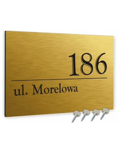NUMER NA BUDYNEK dom Tabliczka INOX kolor złoty ALUMINIUM 3D 40x30 cm dibond