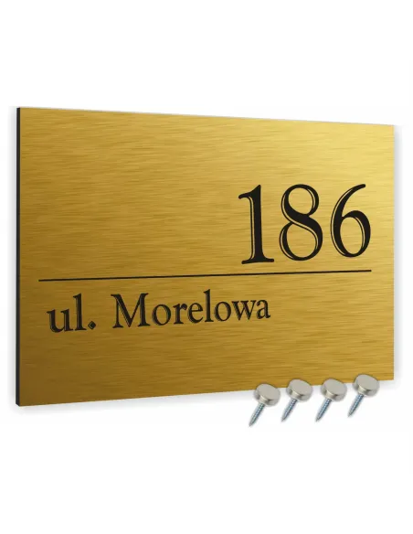 NUMER NA BUDYNEK dom Tabliczka INOX kolor złoty ALUMINIUM 3D 40x30 cm dibond