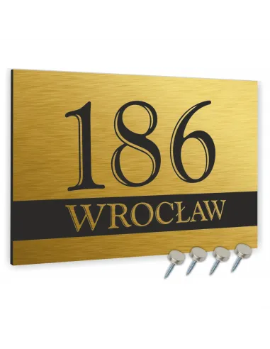 Tabliczka adresowa złota z numer domu NAZWA ULICY 40x30 dibond