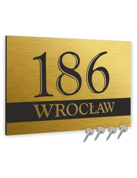 Tabliczka adresowa złota z numer domu NAZWA ULICY 40x30 dibond
