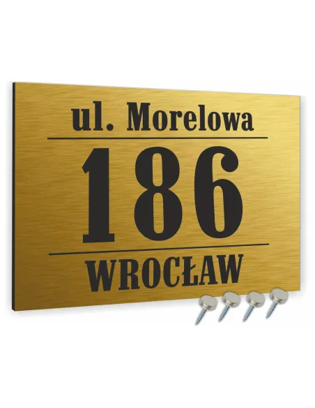 TABLICA ADRESOWA z numerem domu DIBOND złota 40x30 cm