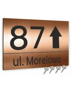 Tabliczka ADRESOWA Z TWOIM ADRESEM STRZAŁKA NUMER dibond miedziana 20x15 cm