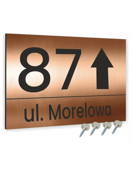 Tabliczka ADRESOWA Z TWOIM ADRESEM STRZAŁKA NUMER dibond miedziana 20x15 cm