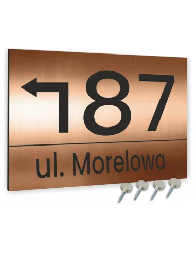 TABLICZKA tablica adresowa NUMER DOMU strzałka miedziana 20x15 cm dibond