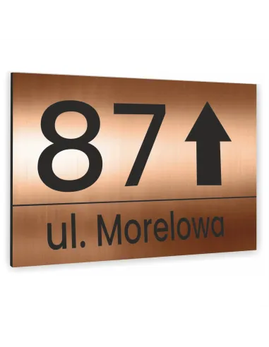 Tabliczka ADRESOWA Z TWOIM ADRESEM STRZAŁKA NUMER dibond miedziana 20x15 cm