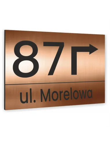 TABLICZKA ADRESOWA ALUMINIOWA ZE STRZAŁKĄ miedziana dibond 20x15 cm