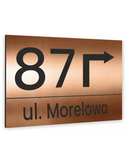 TABLICZKA ADRESOWA ALUMINIOWA ZE STRZAŁKĄ miedziana dibond 20x15 cm