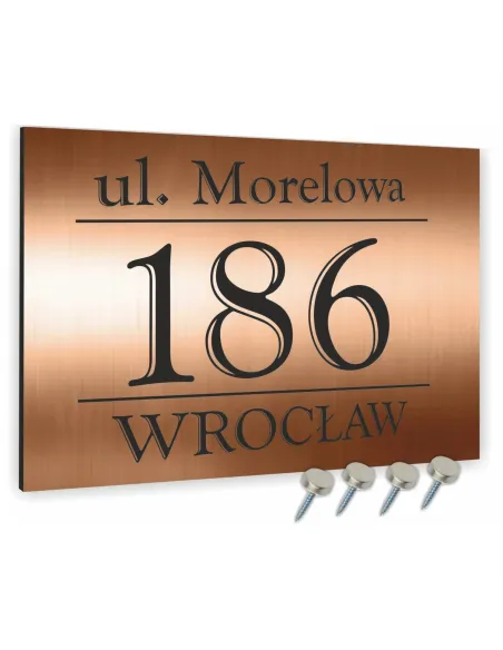 Tabliczka adresowa miedziana z numer domu NAZWA ULICY 15x20 dibond