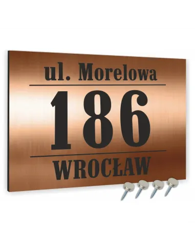 Tabliczka ADRESOWA ALUMINIOWA Tablica NUMER DOMU DIBOND 20x15 cm kolor miedziany