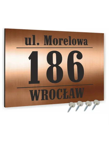 Tabliczka ADRESOWA ALUMINIOWA Tablica NUMER DOMU DIBOND 20x15 cm kolor miedziany