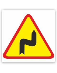 Znak drogowy Tablica informacyjna A-3 Niebezpieczne zakręty- pierwszy w prawo - znak ostrzegawczy 60x60 cm