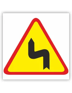 Znak drogowy Tablica informacyjna A-4 Niebezpieczne zakręty- pierwszy w lewo - znak ostrzegawczy 60x60 cm