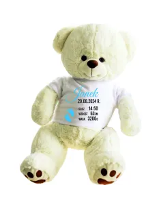 PLUSZOWY Beżowy MIŚ z koszulką dla dziecka z meryczką HAFT