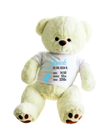 PLUSZOWY Beżowy MIŚ z koszulką dla dziecka z meryczką HAFT