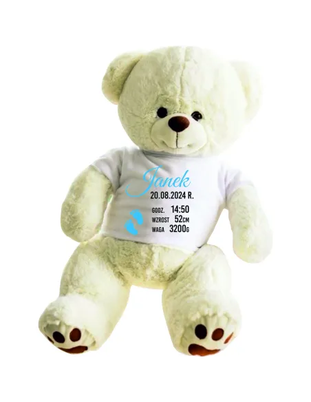 PLUSZOWY Beżowy MIŚ z koszulką dla dziecka z meryczką HAFT