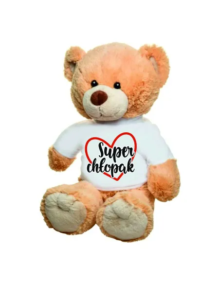 PLUSZOWY jasnobrązowy MIŚ z koszulką PREZENT na walentynki HAFT