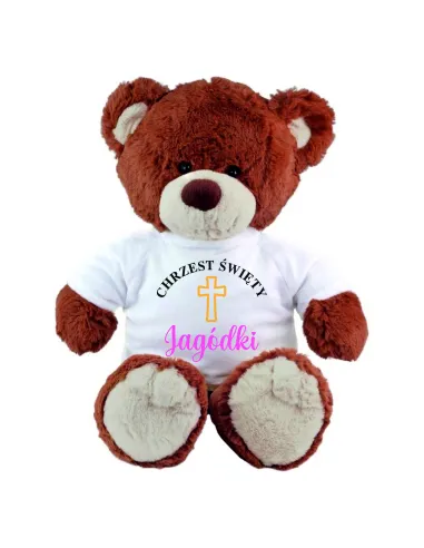 PLUSZOWY MIŚ brązowy z koszulką personalizacja PREZENT na chrzciny HAFT