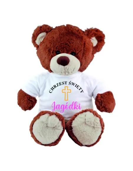 PLUSZOWY MIŚ brązowy z koszulką personalizacja PREZENT na chrzciny HAFT