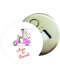 Otwieracz z magnesem prezent podziękowanie dla gości na ŚLUB WESELE z imionami