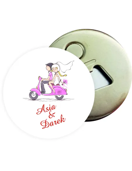 Otwieracz z magnesem prezent podziękowanie dla gości na ŚLUB WESELE z imionami