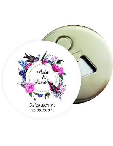 Otwieracz z magnesem prezent podziękowanie dla gości na ŚLUB WESELE z imionami