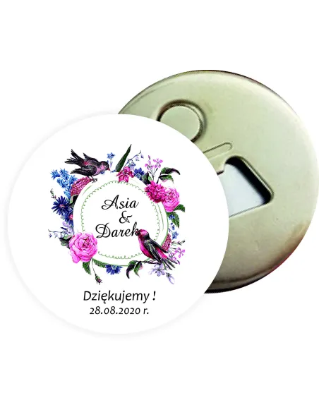 Otwieracz z magnesem prezent podziękowanie dla gości na ŚLUB WESELE z imionami