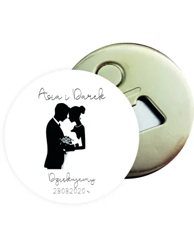 Otwieracz z magnesem prezent podziękowanie dla gości na ŚLUB WESELE z imionami