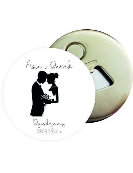 Otwieracz z magnesem prezent podziękowanie dla gości na ŚLUB WESELE z imionami