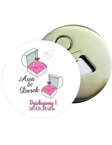 Otwieracz z magnesem prezent podziękowanie dla gości na ŚLUB WESELE z imionami