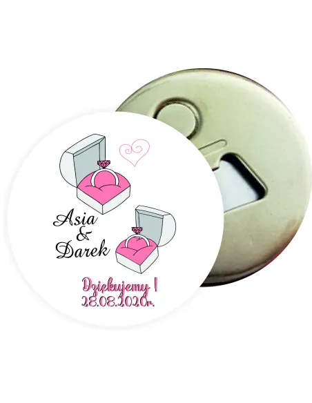 Otwieracz z magnesem prezent podziękowanie dla gości na ŚLUB WESELE z imionami